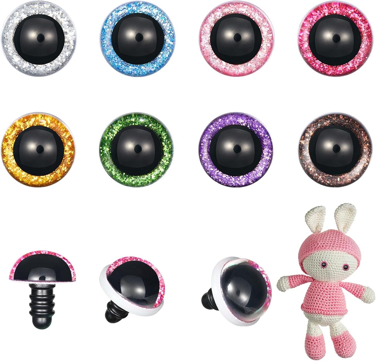 120pcs 20mm Glitter Safety Eyes for Amigurumi – Colorful Plastic Doll Eyes with Washers for Crochet Animals, Plush Toys & DIY Crafts